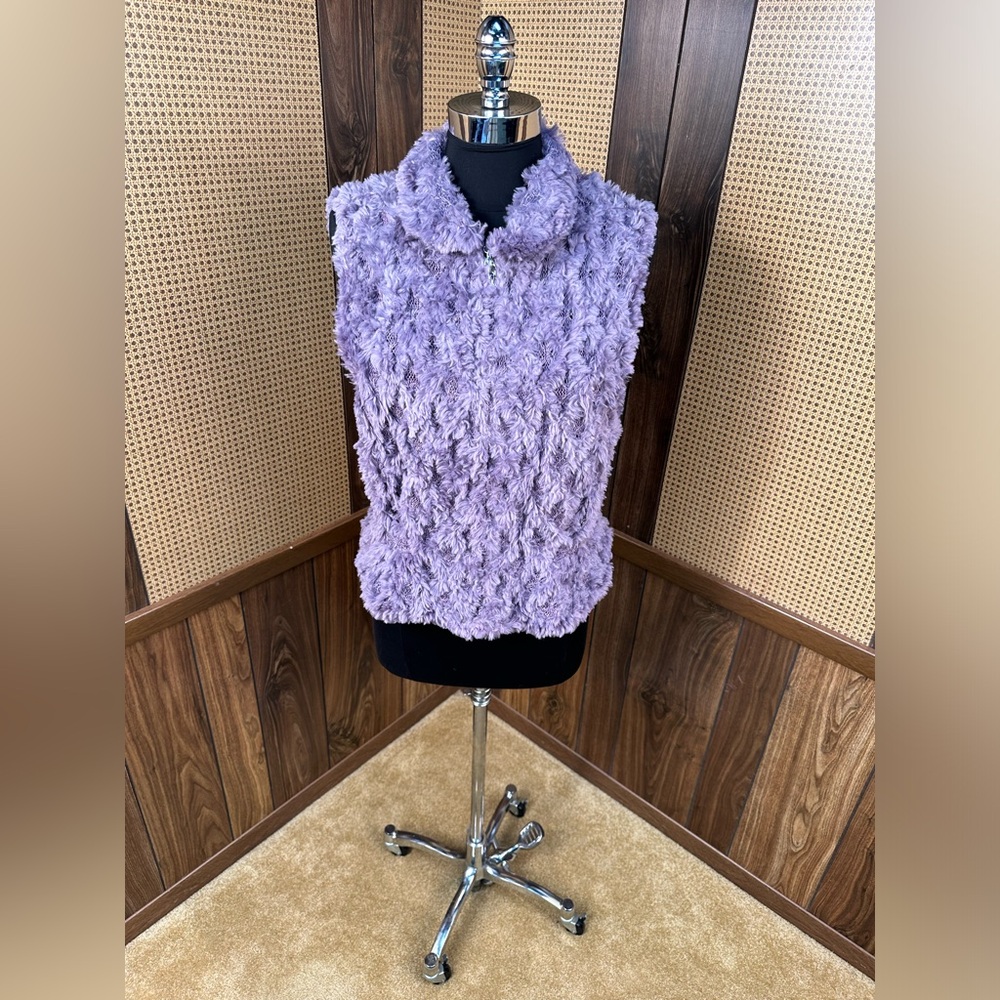 PAULA LISHMAN LIMITED KNIT FUR CANADA DYED PURPLE BEAVER VEST JACKET COAT MEDIUM